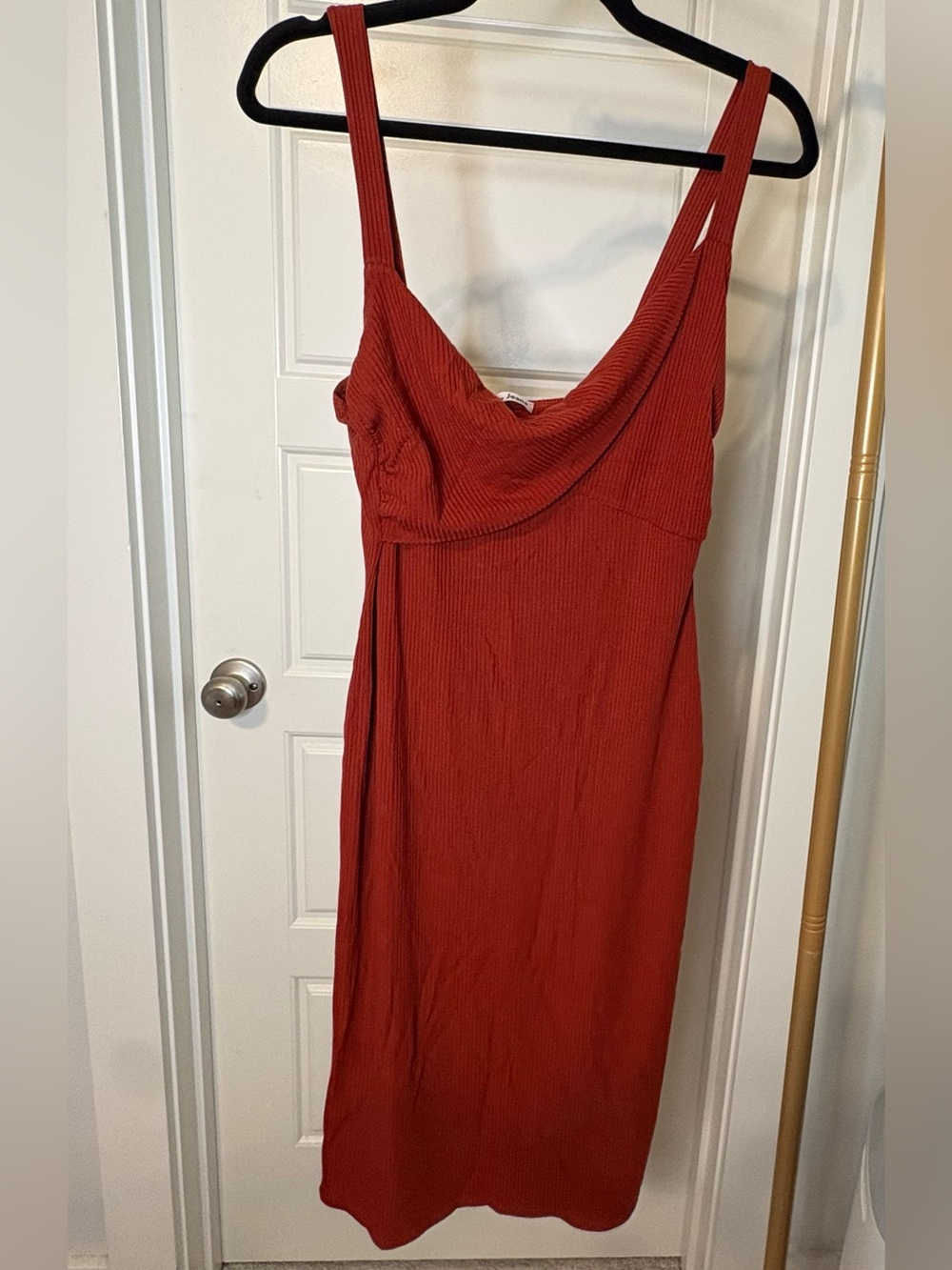 Reformation Rust Ribbed Cowl Neck Midi Dress • Size L